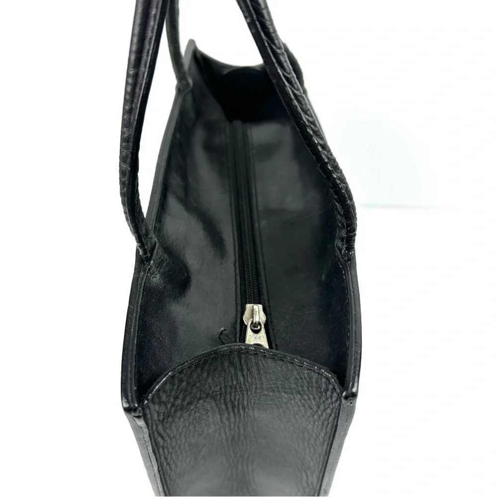 Overland Vintage Handbag Black‎ Leather Double Handles Made In USA Purse